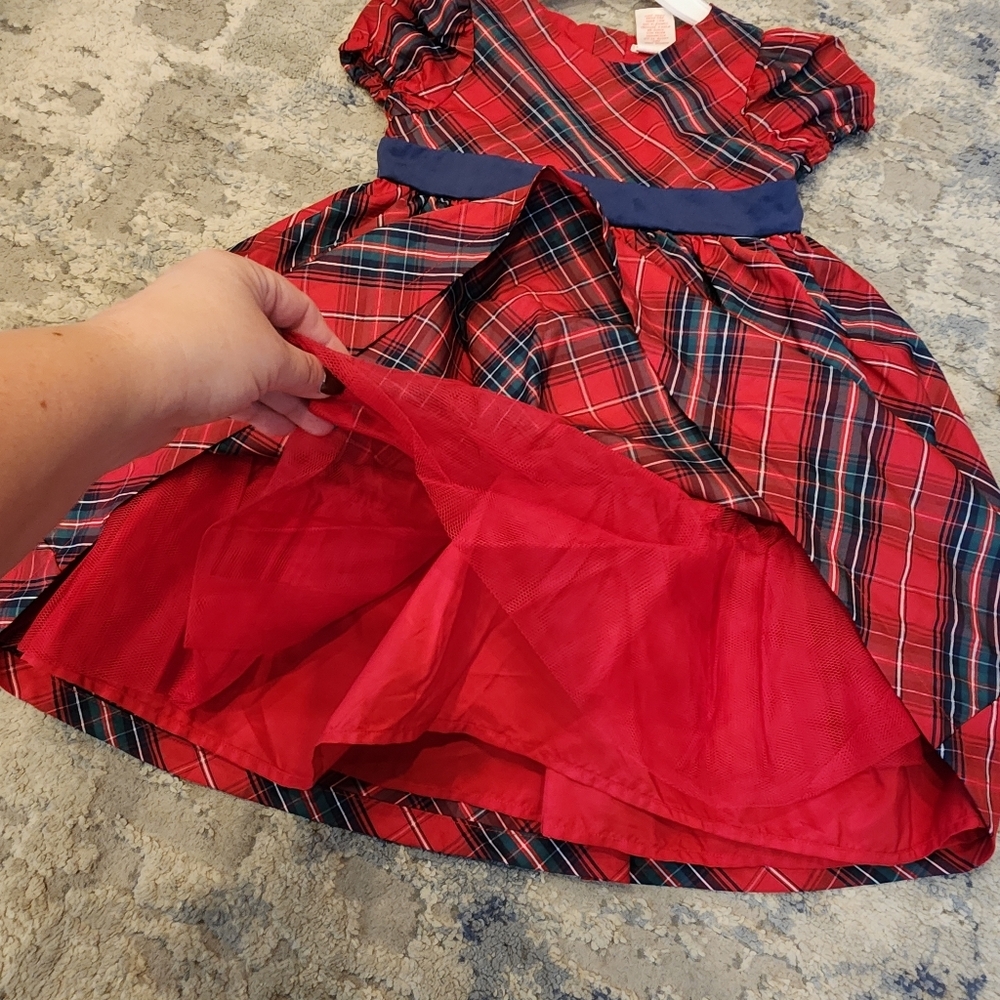 Max Studio Kids Red Christmas Plaid Sateen Dress Velvet Bow Size 6 New - Picture 3 of 14